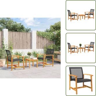 vidaXL Rattan PE - vidaXL Set da Bistrot 3 pz Nero in Polyrattan e Legno di Acacia - Legno di acacia
