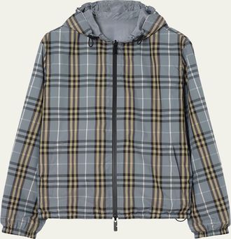 Burberry Mens Reversible Check Hooded Jacket