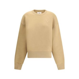 Ami Sweatshirts, female, Beige, Size: XL Embossed Heart Sweatshirt