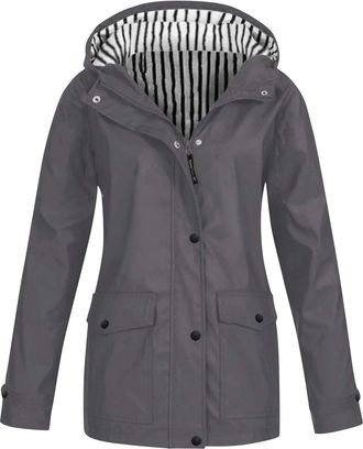 Generic HOOUDO WomenS Waterproof Jackets Waterproof Jackets for Women Uk Womens Winter Coats Zipper Long Sleeve Raincoat Casual Rain Jacket Ladies Lightweight