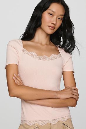 Maeve 100% Cotton Lace-Trim Tee