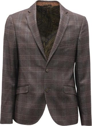 Etro Wol/Zijde Glen Check Pak - Heren - Blazers - Grijs - L - Wol - Jassen