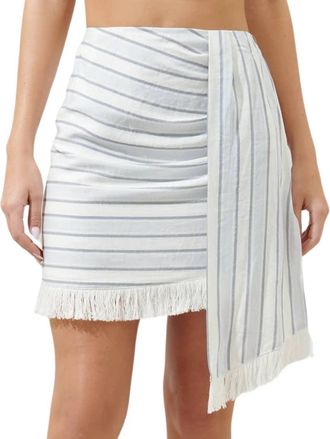 Sugarlips Leah Stripe Faux Wrap Tassel Trim Skirt In Blue White