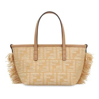 Fendi Mini Jacquard Handtas met Leren Handvatten - Dames - Handtassen - Beige - ONE Size - Katoen - Tassen