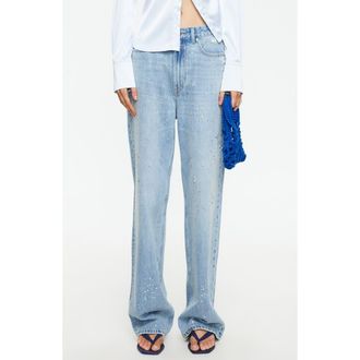 Lioness Diamante Wide Leg Jeans in Light Denim at Nordstrom, Size X-Small