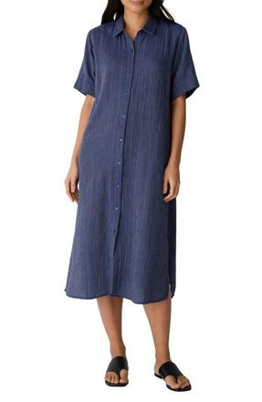 Eileen Fisher Stripe Organic Cotton Midi Shirtdress in Deep Dive at Nordstrom, Size X-Small