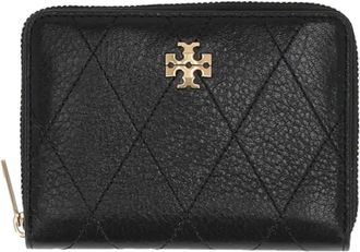 Tory Burch Kleine Charlie Portemonnee met Rits en Diamantstiksels - Dames - Portefeuilles - Zwart - ONE Size - Leer - Accessoires