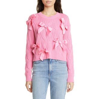 Alice & Olivia Beau Relaxed Fit Bow Detail Cable Sweater in Primrose at Nordstrom, Size X-Small