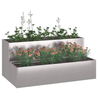 Berkfield Home Modern Garden Planter 2-Tier 100x60x45 cm Stainless Steel in Silver | Size: 100 x 60 x 45 cm