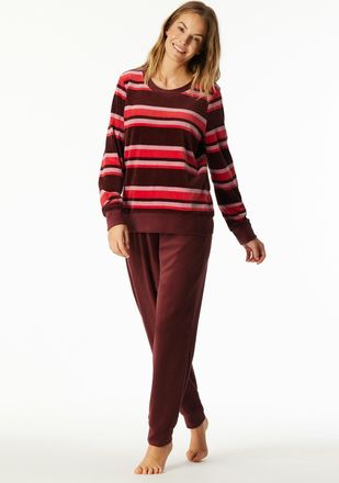Schiesser Schlafanzug SCHIESSER Comfort Nightwear, Damen, Gr. 40, burgund, Stoff, Obermaterial: 75% Baumwolle, 25% Polyester, bequem lang, Rundhals, Homewear-Se