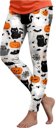 Generic Halloween Leggings Womens Pumpkin Ghost Skull Scary Print High Elasticated Waistband Costume Leggings Ankle Elastic Tights Full Length Fancy Pant in P