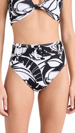 Ramy Brook Charley Bikini Bottom In Black/white Exotic Palm