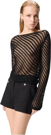 Pinko Pinko, Truien & Vesten, Dames, Zwart, S, Pailletten, Maglia effetto uncinetto con paillettes