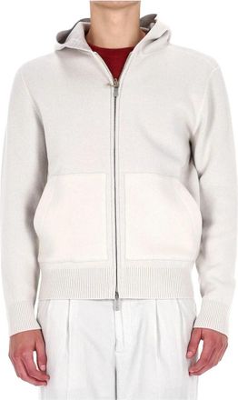 Eleventy Maglia in lana full zip con cappuccio - Heren - Vesten - Beige - M - Wol - Truien & Vesten