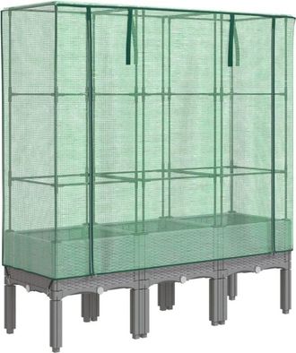 vidaXL Raised Bed with Greenhouse Cover Rattan Look 120x40x140 cm vidaXL