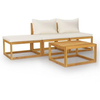 vidaXL Muebles De Jard&iacute;n 4 Pzas Cojines Crema Madera Maciza De Acacia Vidaxl