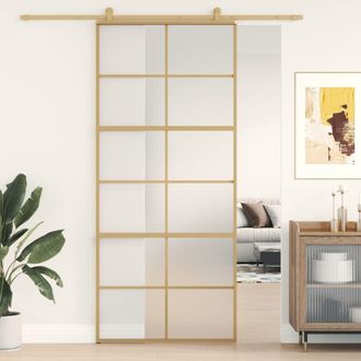 Berkfield Home Sliding Door Gold 90x205 cm Frosted ESG Glass & Aluminium