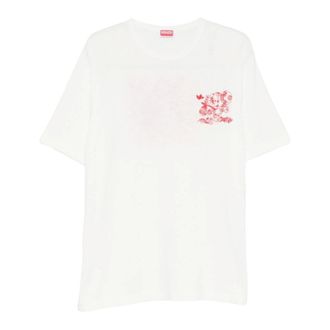 Kenzo T-Shirts, male, White, Size: XL Cartoon Embroidered Outlined T-Shirt