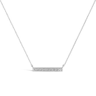 House of Brilliance Sterling Silver Diamond Accent Milgrain Bar Pendant Necklace