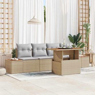 vidaXL Conjunto De Sof&aacute; De Jard&iacute;n 5 Pcs Beige Polirat&aacute;n Vidaxl