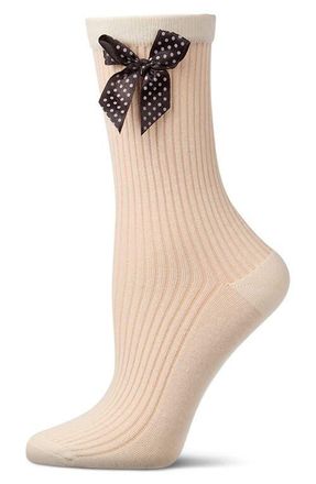 MeMoi Polka Dot Bow Rib Cotton Blend Crew Socks in Yellow at Nordstrom, Size 9