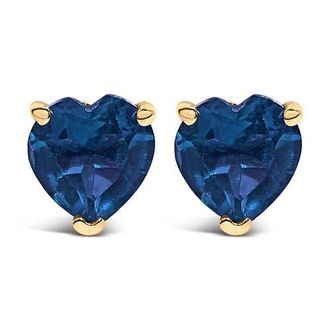 House of Brilliance 14K Gold 5MM Heart Cut Gemstone Solitaire Stud Earrings in Blue Sapphire | Yellow at Nordstrom