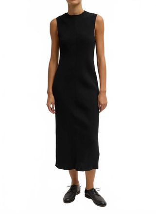 Tibi Plisse Sleeveless Bias Dress In Black