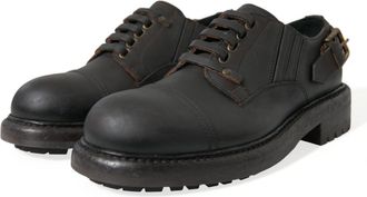 Dolce & Gabbana Brown Leather Lace Up Derby Men Dress Shoes