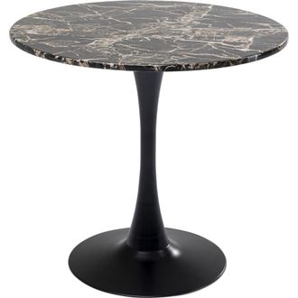 Kare Design Mesa de comedor mdf negro tapa efecto m&aacute;rmol &oslash;80 cm