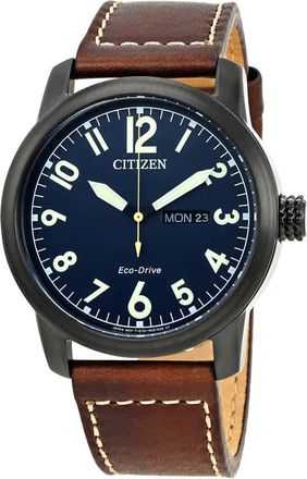 Citizen Chandler Eco-Drive Dark Blue Dial Brown Leather Mens Watch BM8478-01L