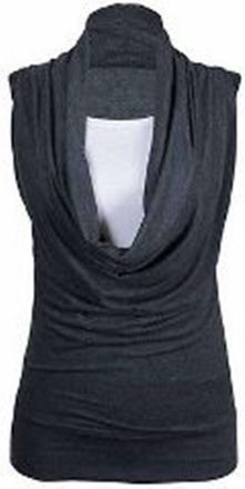 ZEE FASHION New Womens Ladies Gathered Drape Cowl Neck Top Sleeveless Vest T-Shirt UK 8-26 Charcoal