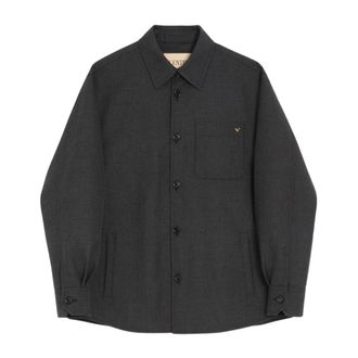 Valentino Jassen, Heren, Grijs, L, Nylon, Shirt Jacket in Nylon Gabardine with VGold