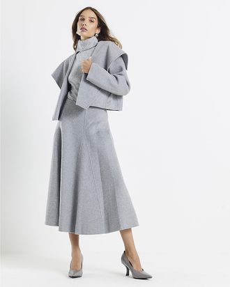 River Island Womens Jacket Grey Handmade Wool Blend Waterfall - Size Medium