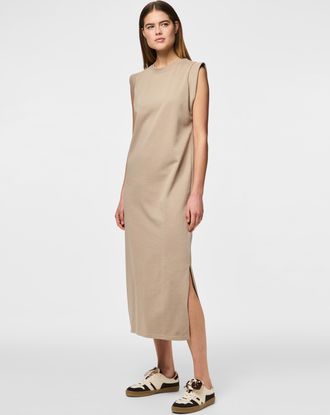 Pieces Maxikleid PIECES PCCHILLI SUMMER SL ANK DRESS UB NOOS BC, Damen, Gr. XL, N-Gr, crockery, Jersey, Obermaterial: 50% Baumwolle, 50% Polyester, unifarben