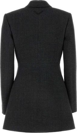 Prada Womens Double-Breasted Wool Blazer Gray Blazers