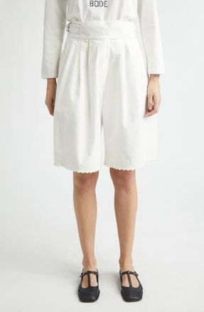 Bode Closerie Embroidered Pleated Cotton Shorts in Ecru at Nordstrom, Size 12
