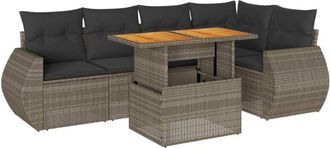 vidaXL Set De Muebles De Jard&iacute;n 6 Pzas Y Cojines Rat&aacute;n Sint&eacute;tico Gris Vidaxl