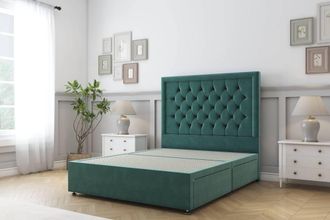 Sloomy Montana Plush Divan Bed Base 4 Drawers - 54 Headboard in Emerald | Size: Small Double