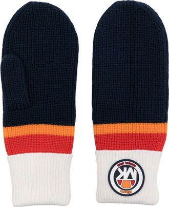 Michael Kors x Ellesse logo-detail striped mittens - women - Merino/Fabric/Elastane - S/M - Blue