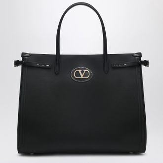 Valentino Garavani Black Leather Medium Antibes Tote Bag