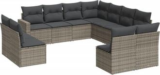 vidaXL Set De Sof&aacute;s De Jard&iacute;n 11 Pzas Y Cojines Rat&aacute;n Sint&eacute;tico Gris Vidaxl