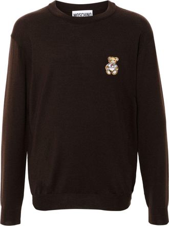 Moschino Teddy Bear-patch virgin wool jumper - men - Virgin Wool - 54 - Brown