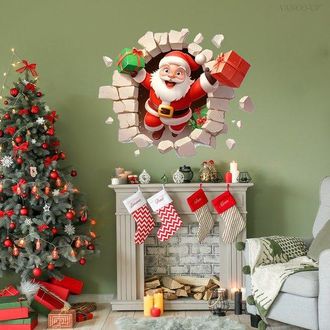 OEM Efecto 3d Que Rompe La Pared, Pap&aacute; Noel Atraviesa La Pared, Adhesivo De Pared Autoadhesivo, Adhesivo De Decoraci&oacute;n Para El Hogar (3060cm2pcs)