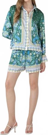 BLACK TAPE Silky Button Front Blouse In Poolside Scarf Print