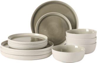Gibson Home Tahoe Sunset 12-Piece Stoneware Plates and Bowls Dinnerware Set in Grey at Nordstrom