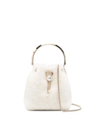 Jimmy Choo London Bon Bon pearl-embellished ring-handle mini bag - women - Sheep Skin/Shearling/Fabric - One Size - White