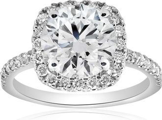 Pompeii3 Certified 3 1/2Ct Cushion Halo Diamond Engagement Ring 14k Gold or Pt Lab Grown