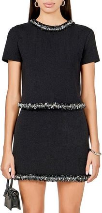 endless rose Jewel Trim Short Sleeve Sweater in Black at Nordstrom, Size X-Small
