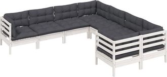 vidaXL Muebles De Jard&iacute;n 8 Pzas Y Cojines Blanco Madera Maciza De Pino Vidaxl
