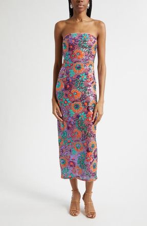 Ramy Brook Bonnie Sequin Strapless Sheath Dress in Coral Sequin Combo at Nordstrom, Size 14